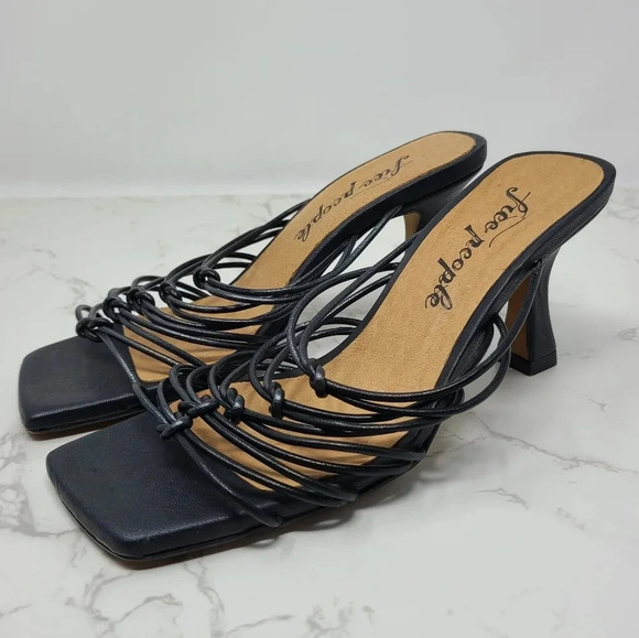 Free People Black Leather Strappy Heeled Sandals 37 - Picture 1 of 7